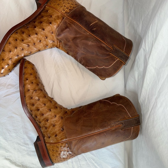 Justin Boots Tan and Brown Ostrich Western Boots - Picture 7 of 14